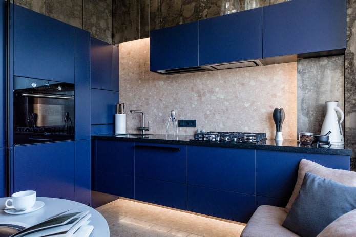 Modrá kuchyně: možnosti designu, barevné kombinace, skutečné fotografie