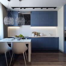 Dapur biru: pilihan reka bentuk, kombinasi warna, foto sebenar-0
