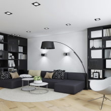 Czarno-biały salon: cechy konstrukcyjne, prawdziwe przykłady we wnętrzu-1