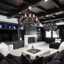 Čiernobiela obývacia izba: dizajnové prvky, skutočné príklady v interiéri-5
