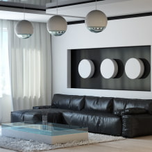 Čiernobiela obývacia izba: dizajnové prvky, skutočné príklady v interiéri-7