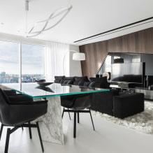 Černobílý obývací pokoj: designové prvky, skutečné příklady v interiéru-8