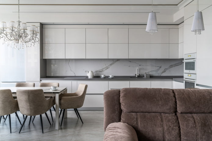 Návrh kombinované kuchyně s jídelnou a obývacím pokojem: nejlepší nápady a fotografie