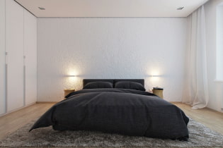 Makuuhuone minimalismin tyyliin: valokuva sisätiloissa ja muotoiluominaisuudet