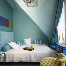 Mavi tonlarda yatak odası: tasarım özellikleri, renk kombinasyonları, tasarım fikirleri-3
