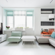 Bílý obývací pokoj: designové prvky, fotografie, kombinace s jinými barvami-5