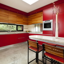 Dapur merah: ciri reka bentuk, foto, kombinasi-4