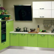 Vaaleanvihreä keittiö: yhdistelmät, verhojen ja pintojen valinta, valikoima valokuvia-4