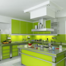 المطبخ الأخضر الفاتح: مجموعات ، واختيار الستائر والتشطيبات ، ومجموعة مختارة من الصور - 6