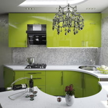 المطبخ الأخضر الفاتح: مجموعات ، واختيار الستائر والتشطيبات ، ومجموعة مختارة من الصور - 8
