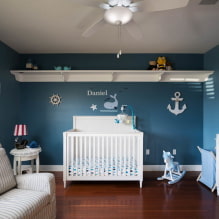Bērnu istaba jūras stilā: fotogrāfijas, piemēri zēnam un meitenei-3