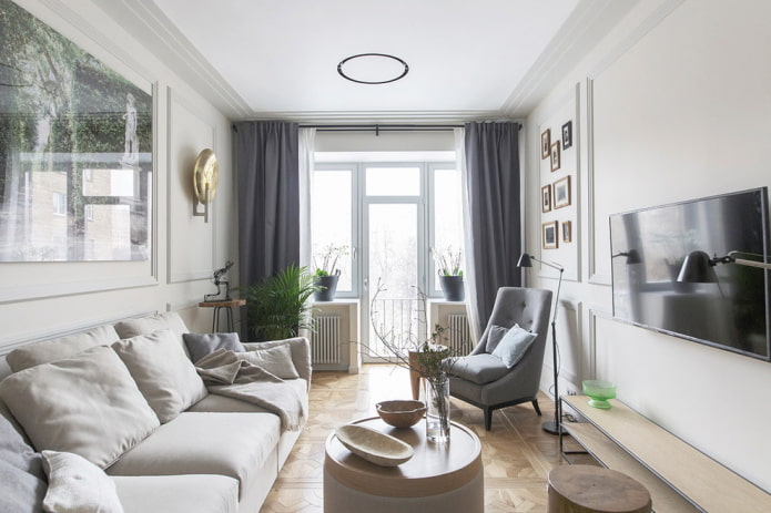 Phòng khách với tông màu xám: sự kết hợp, mẹo thiết kế, ví dụ trong nội thất