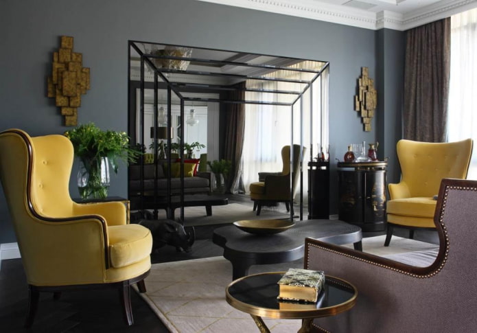 Stue i art deco stil - udførelsen af ​​luksus og komfort i interiøret