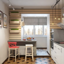 Σχεδιασμός κουζίνας σε συνδυασμό με μπαλκόνι: φωτογραφία στο εσωτερικό, ιδέες για διαρρύθμιση-6
