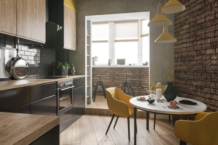 Conception de cuisine combinée avec un balcon: photo à l'intérieur, idées d'agencement