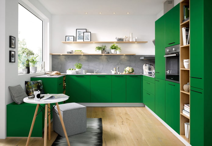 Πράσινη κουζίνα: φωτογραφίες, σχεδιαστικές ιδέες, συνδυασμοί με άλλα χρώματα
