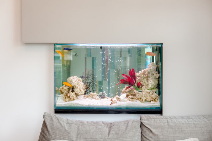 Aquarium in het interieur: foto's, uitzichten, echte voorbeelden van design