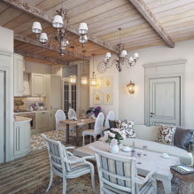 Bagaimana menghias bahagian dalam ruang tamu dapur dengan gaya Provence? -1