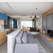 Дизайн на кухня-хол 20 кв. м. - снимка в интериора, примери за зониране-1