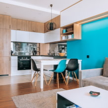 Design kuchyně a obývacího pokoje 20 čtverečních. m. - fotografie v interiéru, příklady zónování-5