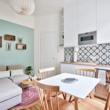 Piccola cucina-soggiorno: foto all'interno, layout e design-2