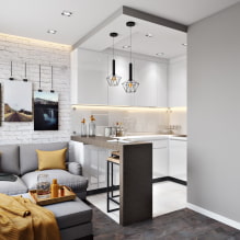 Malá kuchyň-obývací pokoj: fotografie v interiéru, uspořádání a design-7