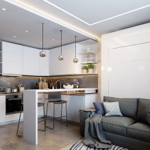 Malá kuchyň-obývací pokoj: fotografie v interiéru, uspořádání a design-8