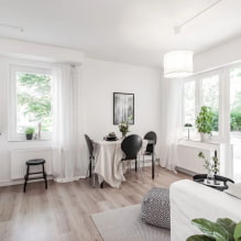 Ruang tamu dapur dengan gaya Skandinavia: peraturan gambar dan reka bentuk-2