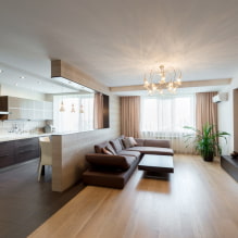 Cuina-sala d'estar combinada de 30 metres quadrats m. - foto a l'interior, disposició i zonificació-2