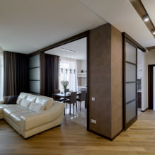 Cuina-sala d'estar combinada de 30 metres quadrats m. - foto a l'interior, planificació i zonificació-3