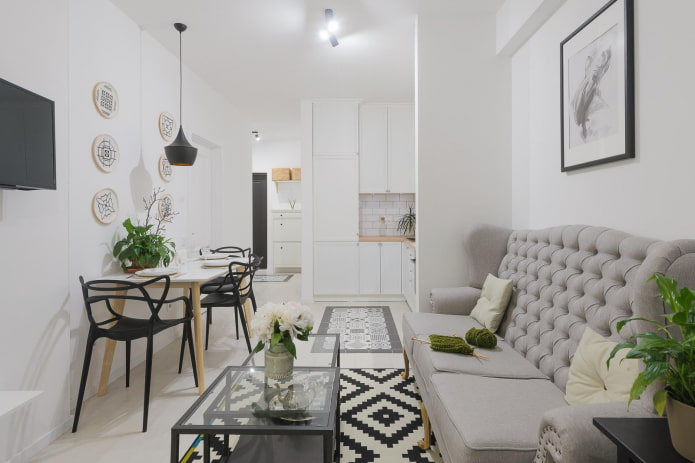 Come decorare l'interior design di una cucina-soggiorno 17 mq?