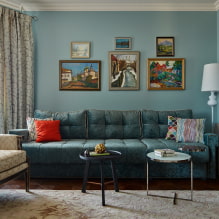 Obývacia izba v modrých tónoch: fotografia, prehľad najlepších riešení-5