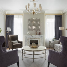 Bagaimana menghias bahagian dalam ruang tamu dengan gaya neoklasik? -5