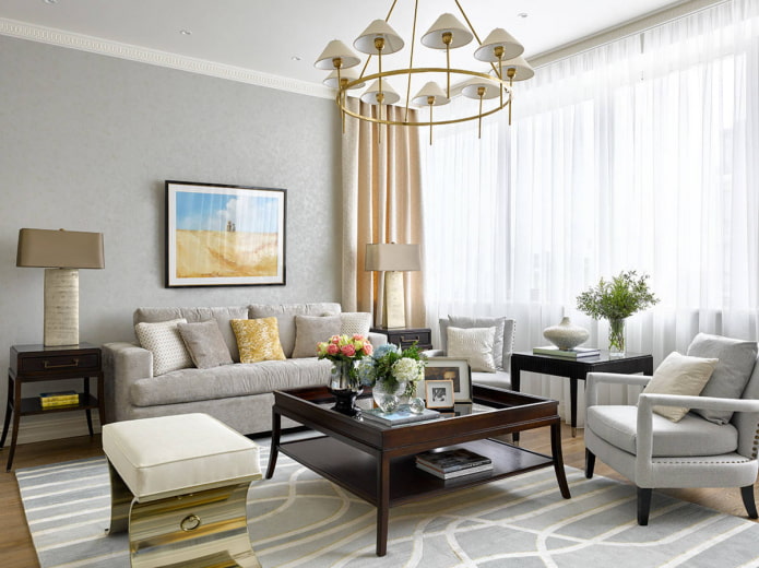 Ako vyzdobiť neoklasický interiér obývacej izby?