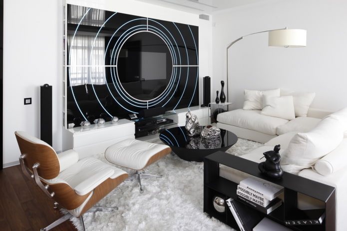 High-tech dizajnové prvky obývacej izby (46 fotografií)