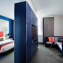 Bilik tidur dan ruang tamu dalam satu bilik: contoh pengezonan dan reka bentuk-0