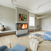 Dzīvojamās istabas interjers ar kamīnu: labāko risinājumu foto-8