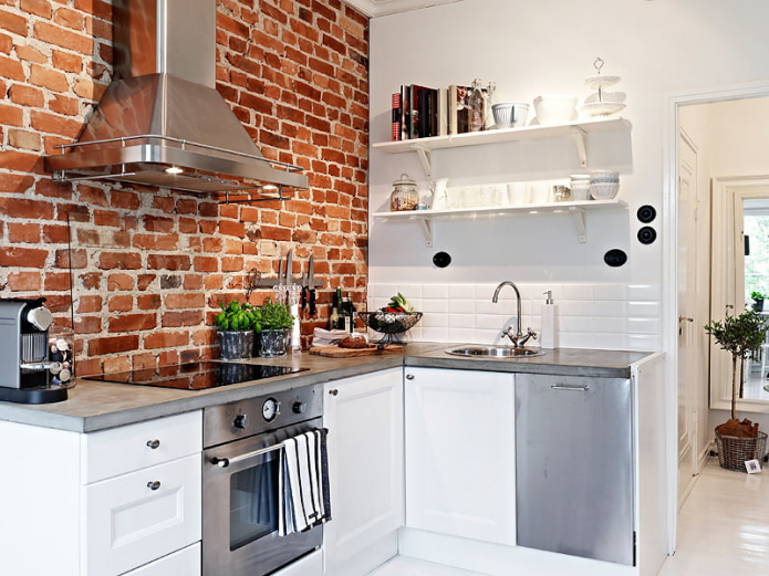 Caramida în bucătărie - exemple de design elegant