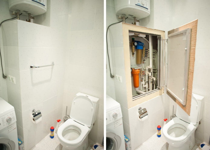Cara menyembunyikan paip di tandas: pilihan dan arahan dengan foto dan video