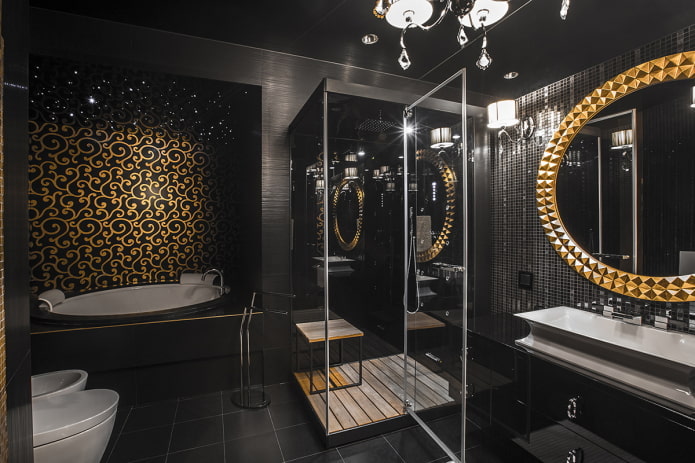 Juodas vonios kambarys: nuotraukos ir dizaino paslaptys
