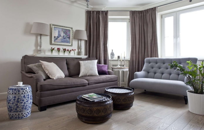 Design del soggiorno con due divani