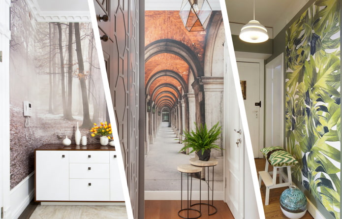 Pilihan kertas dinding gambar untuk lorong sempit, secara visual memperluas ruang