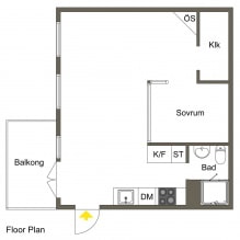 السويدية الداخلية لشقة من غرفة واحدة 34 متر مربع. م 17