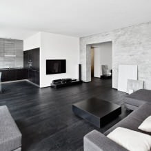 Musta lattia: materiaalin valinta, muotoilu, yhdistelmä kattoon ja seiniin-7