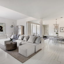 Sol blanc à l'intérieur: types, design, combinaison avec la couleur des murs, plafond, portes, meubles-11