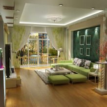 Interiér obývacího pokoje v odstínech zelené-2