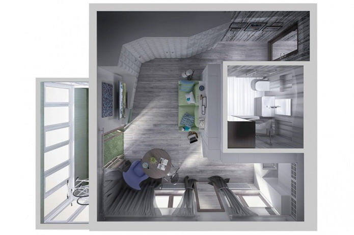 Designový projekt malého bytu o rozloze 34 m2. m.
