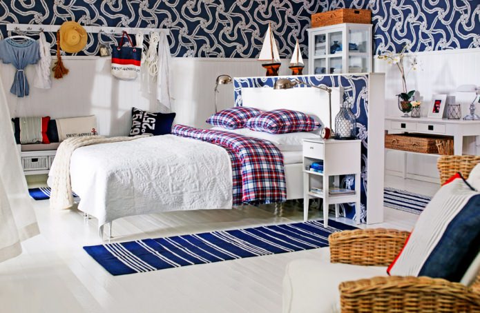 Interior design di una camera da letto in stile nautico