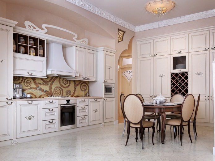 Návrh interiéru kuchyne s jedálňou v klasickom štýle