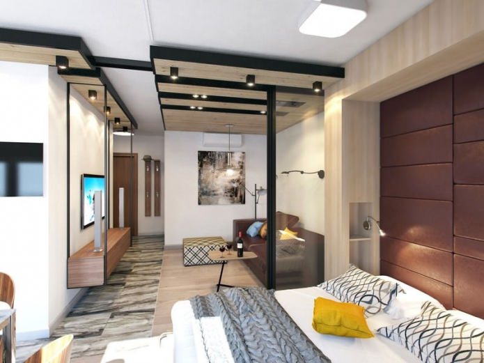 التصميم الداخلي لشقة من غرفة واحدة 39 متر مربع. م.